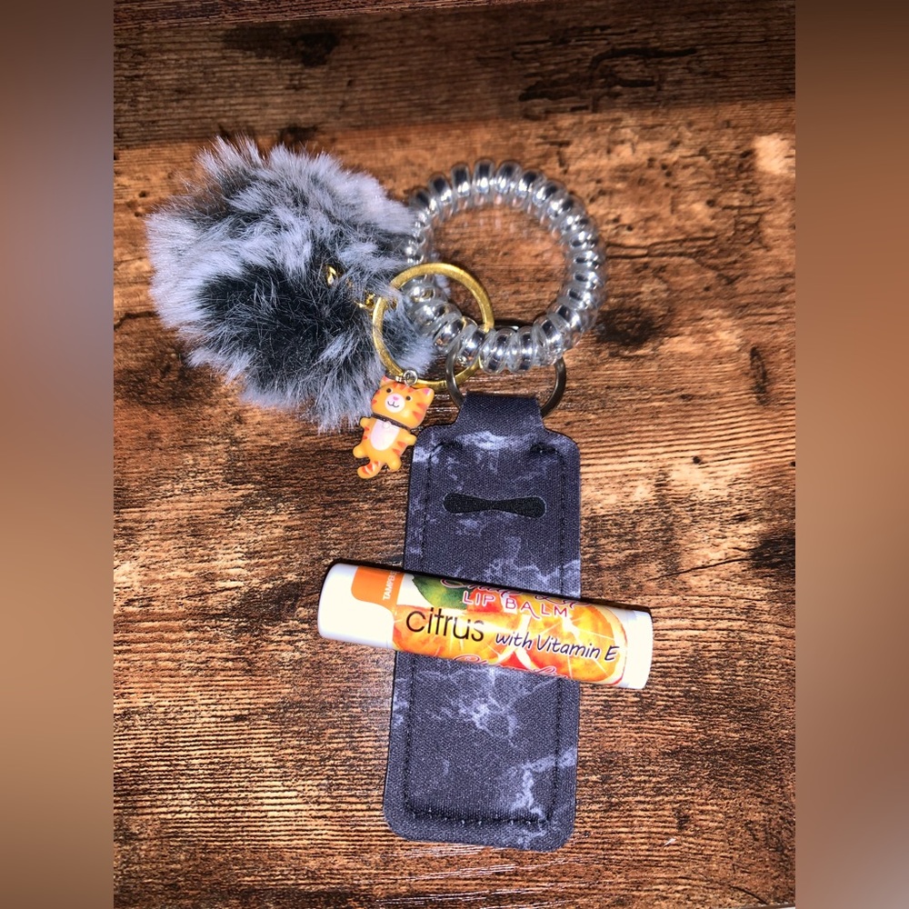 NWT Black Square Chapstick Holder Keychain Set